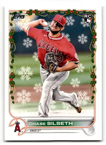Baseball card featuring Chase Silseth from 2022 Topps Holiday HW148 Rookie Angels