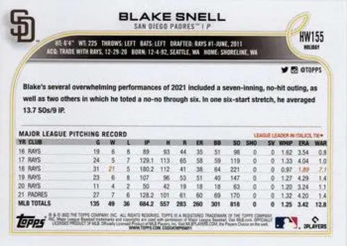 2022 Topps Holiday #HW155 Blake Snell NM-MT Padres ID:48146 - Baseball Card Single