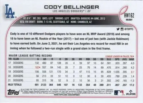 2022 Topps Holiday #HW162 Cody Bellinger NM-MT Dodgers ID:48126 - Baseball Card Single