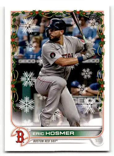 Original gloss 2022 Topps Holiday HW18 Eric Hosmer baseball card featuring Red Sox team