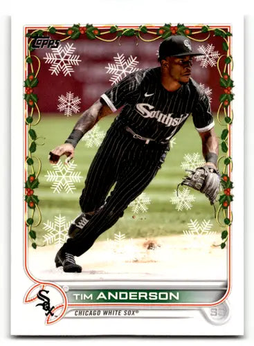 Original gloss HW187 Tim Anderson baseball card from Topps Holiday 2022 set