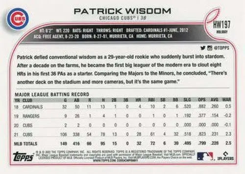 2022 Topps Holiday #HW197 Patrick Wisdom NM-MT Cubs ID:48124 - Baseball Card Single