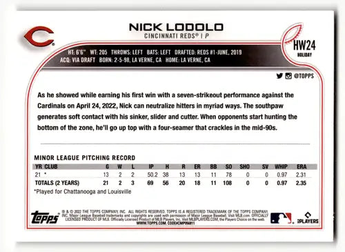 2022 Topps Holiday #HW24 Nick Lodolo EX/NM RC Rookie Reds ID:48156 - Baseball Card Single