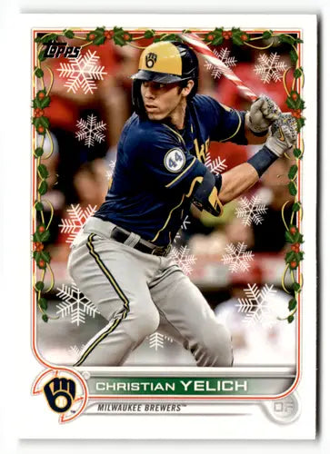 2022 Topps Holiday Short Print Variation #HW185 Christian Yelich NM-MT ID:47984 - Baseball Card Single