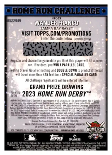 Wander Franco Home Run Challenge card from 2022 Topps Home Run Challenge series