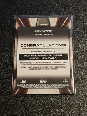 2022 Topps Joey Votto Player Jersey Number Medallion Commemorative Relics - Baseball Card Single