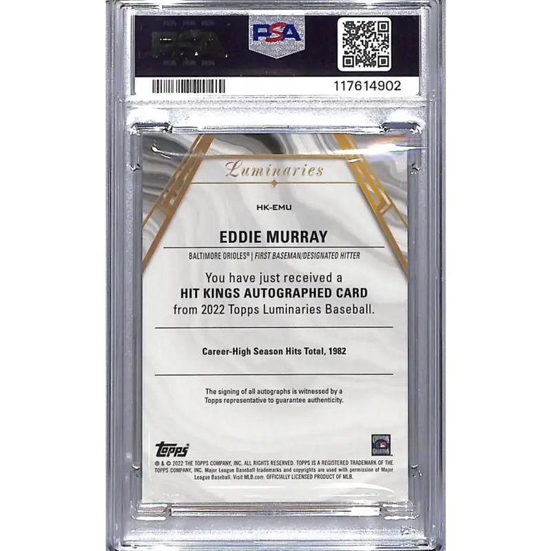 2022 Topps Luminaries Hit Kings Blue #HK-EMU Eddie Murray PSA 9 MINT Auto 2/5 Baltimore Orioles - Baseball Card Single