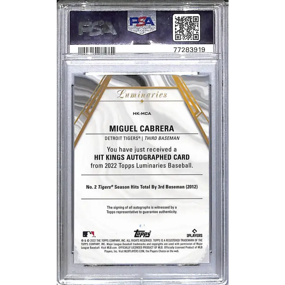 2022 Topps Luminaries Hit Kings Blue #HK-MCA Miguel Cabrera PSA 9 MINT Auto 2/5 Detroit Tigers - Baseball Card Single
