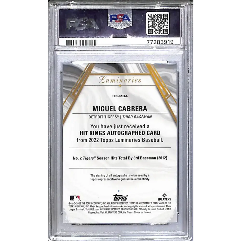 2022 Topps Luminaries Hit Kings Blue #HK-MCA Miguel Cabrera PSA 9 MINT Auto 2/5 Detroit Tigers - Baseball Card Single