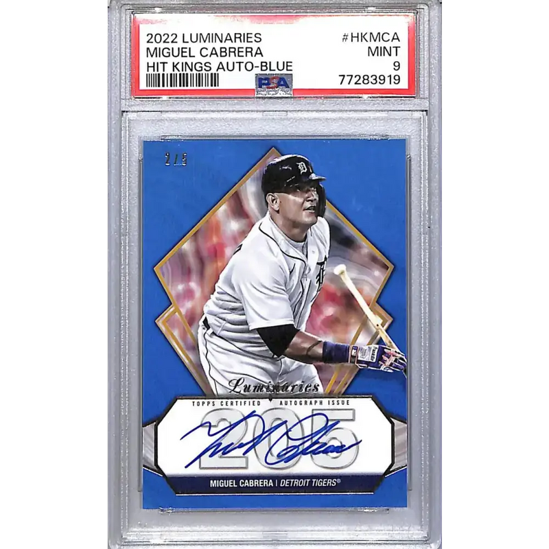 2022 Topps Luminaries Hit Kings Blue #HK-MCA Miguel Cabrera PSA 9 MINT Auto 2/5 Detroit Tigers - Baseball Card Single
