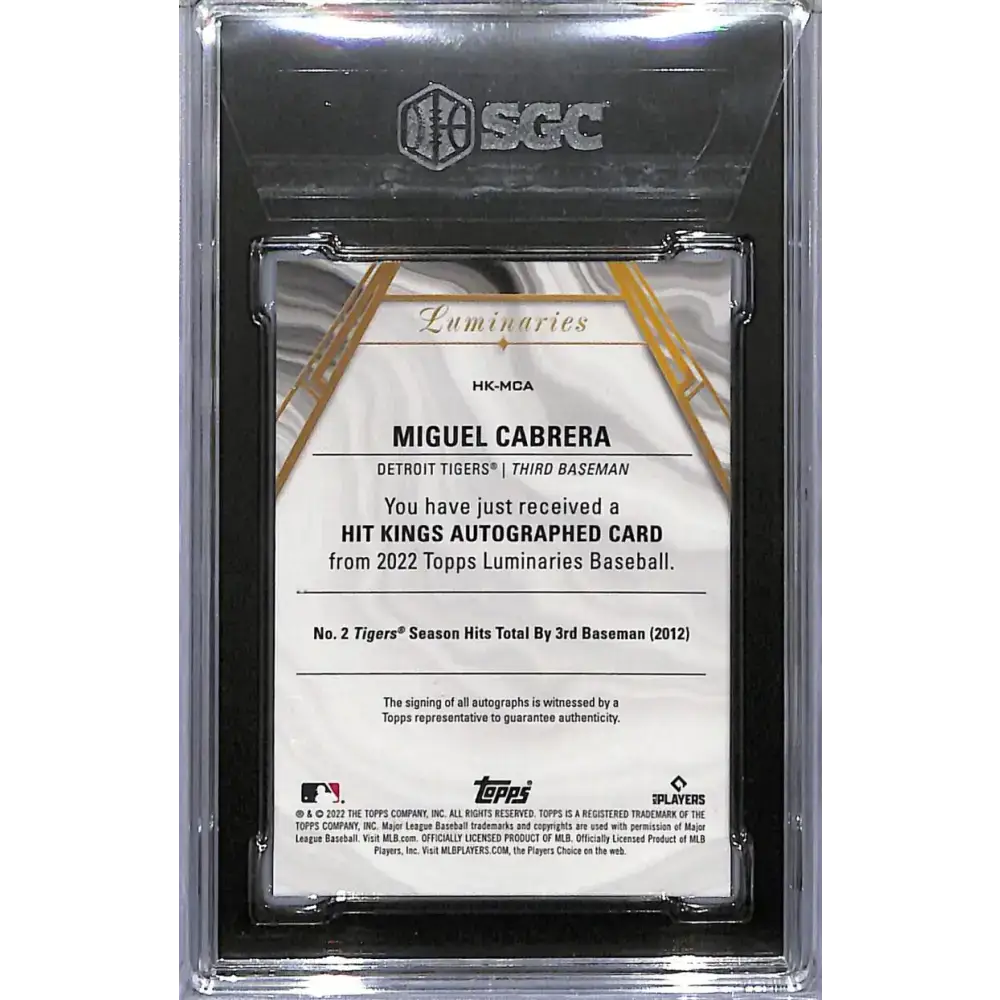 2022 Topps Luminaries Hit Kings Blue #HK-MCA Miguel Cabrera SGC 10 Gem Auto 1/5 Detroit Tigers - Baseball Card Single