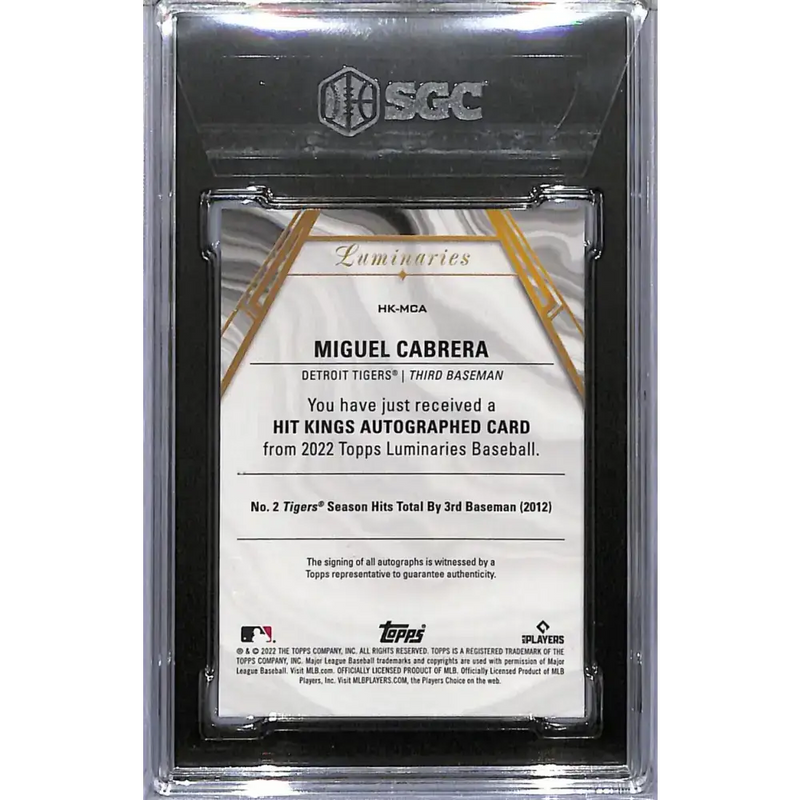 2022 Topps Luminaries Hit Kings Blue #HK-MCA Miguel Cabrera SGC 10 Gem Auto 1/5 Detroit Tigers - Baseball Card Single