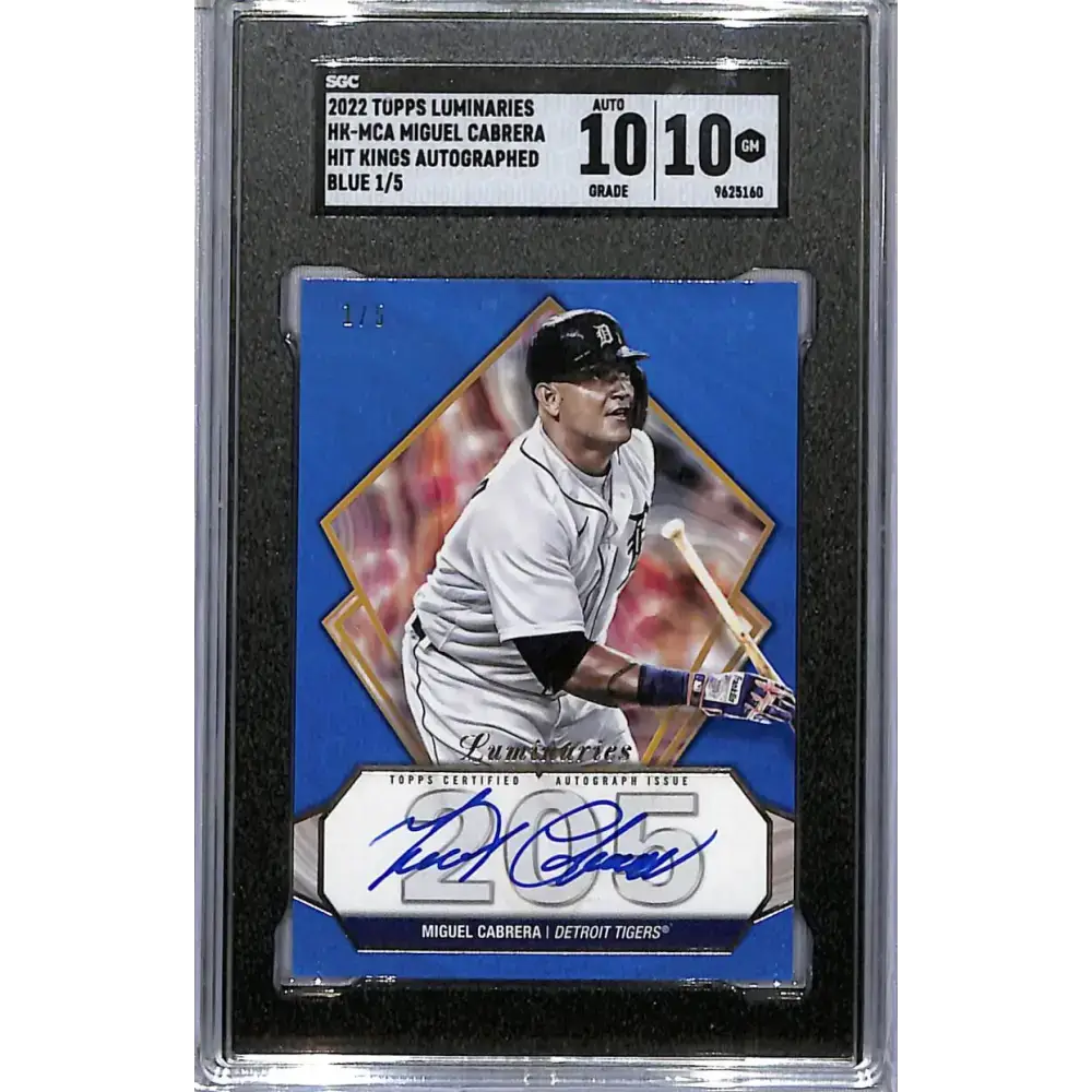 2022 Topps Luminaries Hit Kings Blue #HK-MCA Miguel Cabrera SGC 10 Gem Auto 1/5 Detroit Tigers - Baseball Card Single