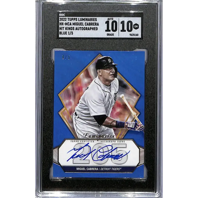 2022 Topps Luminaries Hit Kings Blue #HK-MCA Miguel Cabrera SGC 10 Gem Auto 1/5 Detroit Tigers - Baseball Card Single