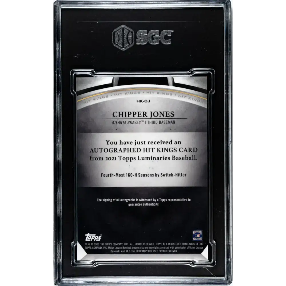 2022 Topps Luminaries Hit Kings #HK-CJ Chipper Jones SGC 10 Gem Auto 3/15 Atlanta Braves Baseball Card - Baseball Card