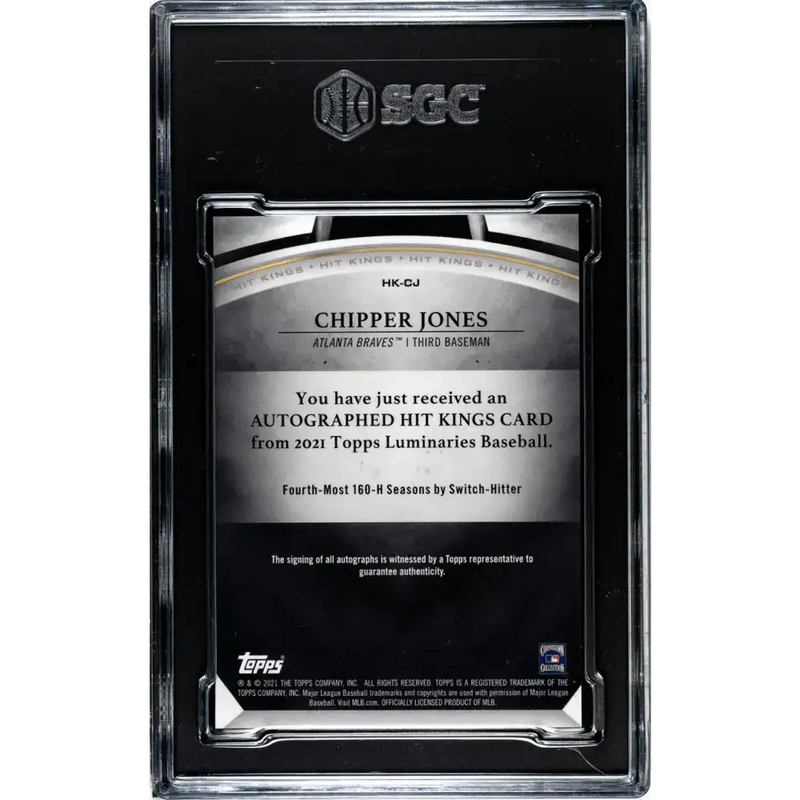 2022 Topps Luminaries Hit Kings #HK-CJ Chipper Jones SGC 10 Gem Auto 3/15 Atlanta Braves Baseball Card - Baseball Card