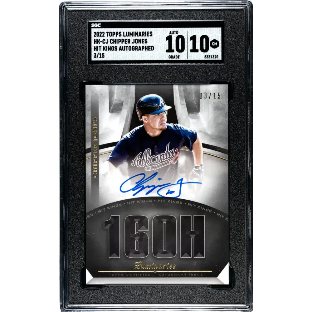 2022 Topps Luminaries Hit Kings #HK-CJ Chipper Jones SGC 10 Gem Auto 3/15 Atlanta Braves Baseball Card - Baseball Card