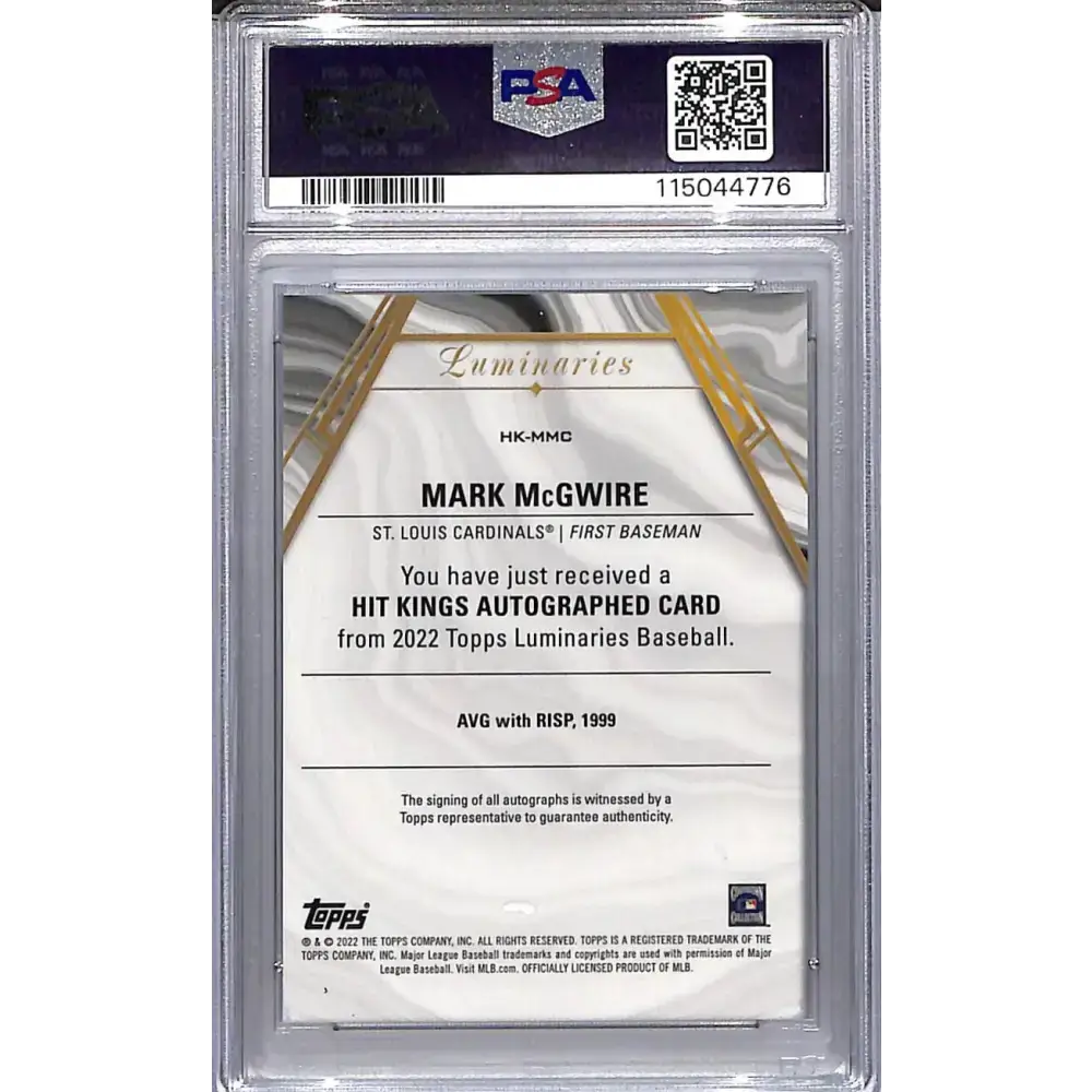 2022 Topps Luminaries Hit Kings #HK-MMC Mark McGwire PSA 10 GEM MINT Auto 03/15 St. Louis Cardinals - Baseball Card