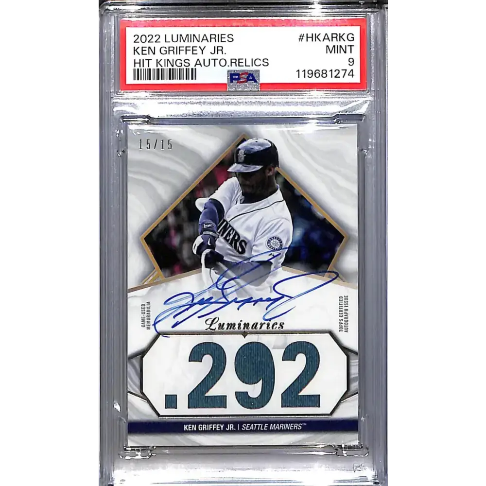 2022 Topps Luminaries Hit Kings #HKAR-KG Ken Griffey Jr. PSA 9 MINT MEM Auto 15/15 Seattle Mariners