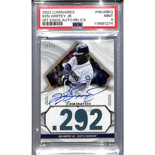 2022 Topps Luminaries Hit Kings #HKAR-KG Ken Griffey Jr. PSA 9 MINT MEM Auto 15/15 Seattle Mariners - Baseball Card