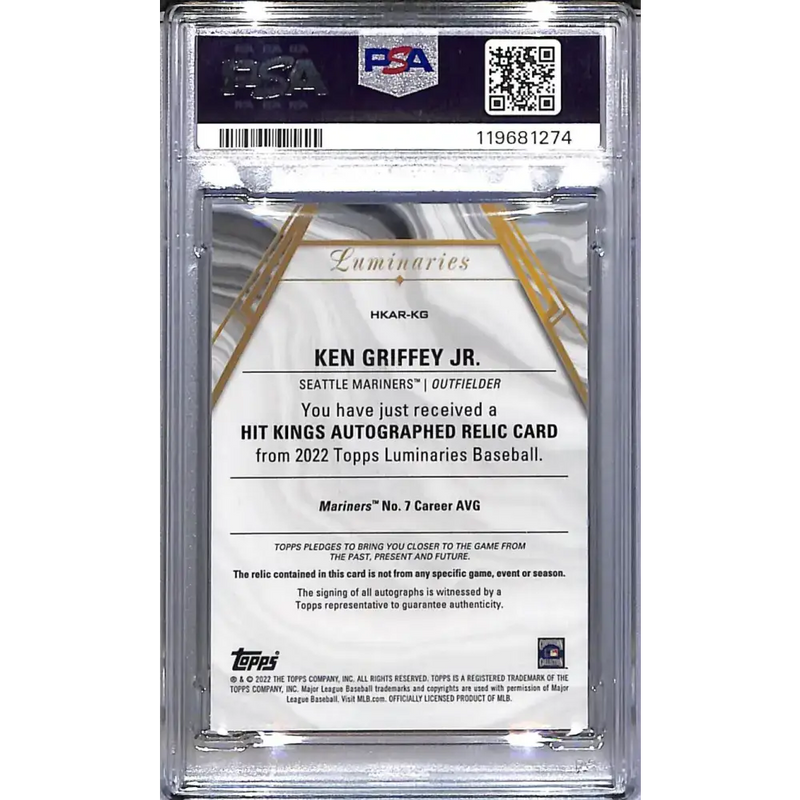 2022 Topps Luminaries Hit Kings #HKAR-KG Ken Griffey Jr. PSA 9 MINT MEM Auto 15/15 Seattle Mariners