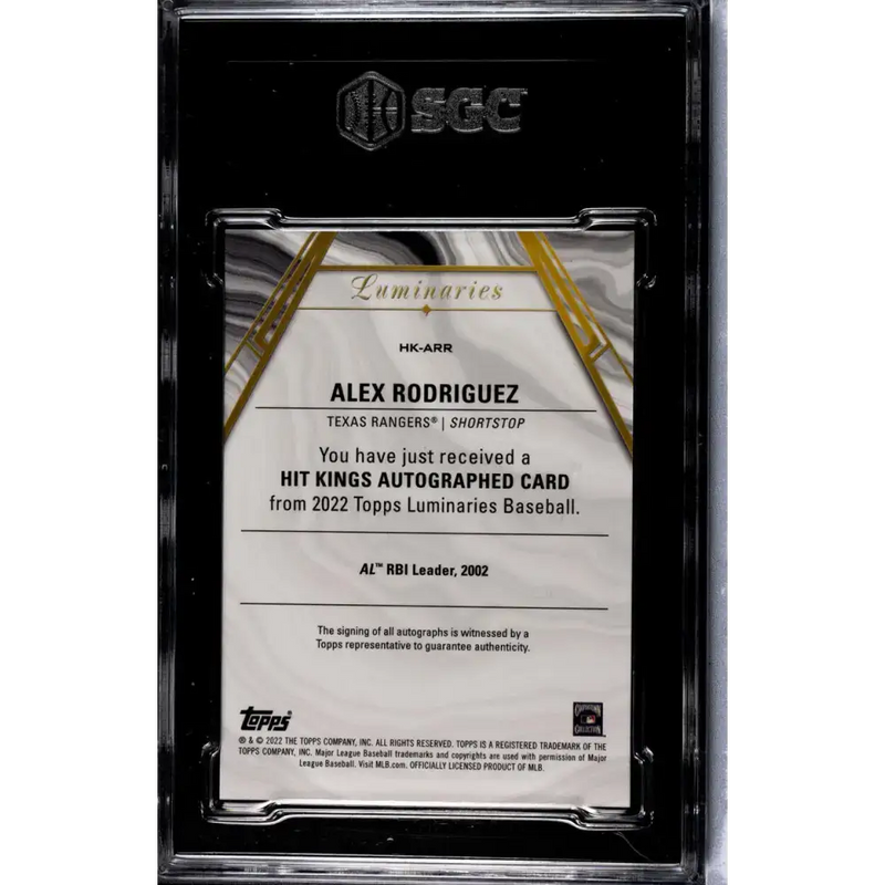 2022 Topps Luminaries #HK-ARR Alex Rodriguez SGC 10 Gem Auto 1/5 Texas Rangers Baseball Card - Baseball Card Single