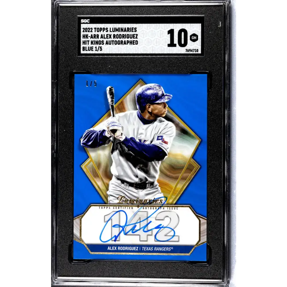 2022 Topps Luminaries #HK-ARR Alex Rodriguez SGC 10 Gem Auto 1/5 Texas Rangers Baseball Card - Baseball Card Single