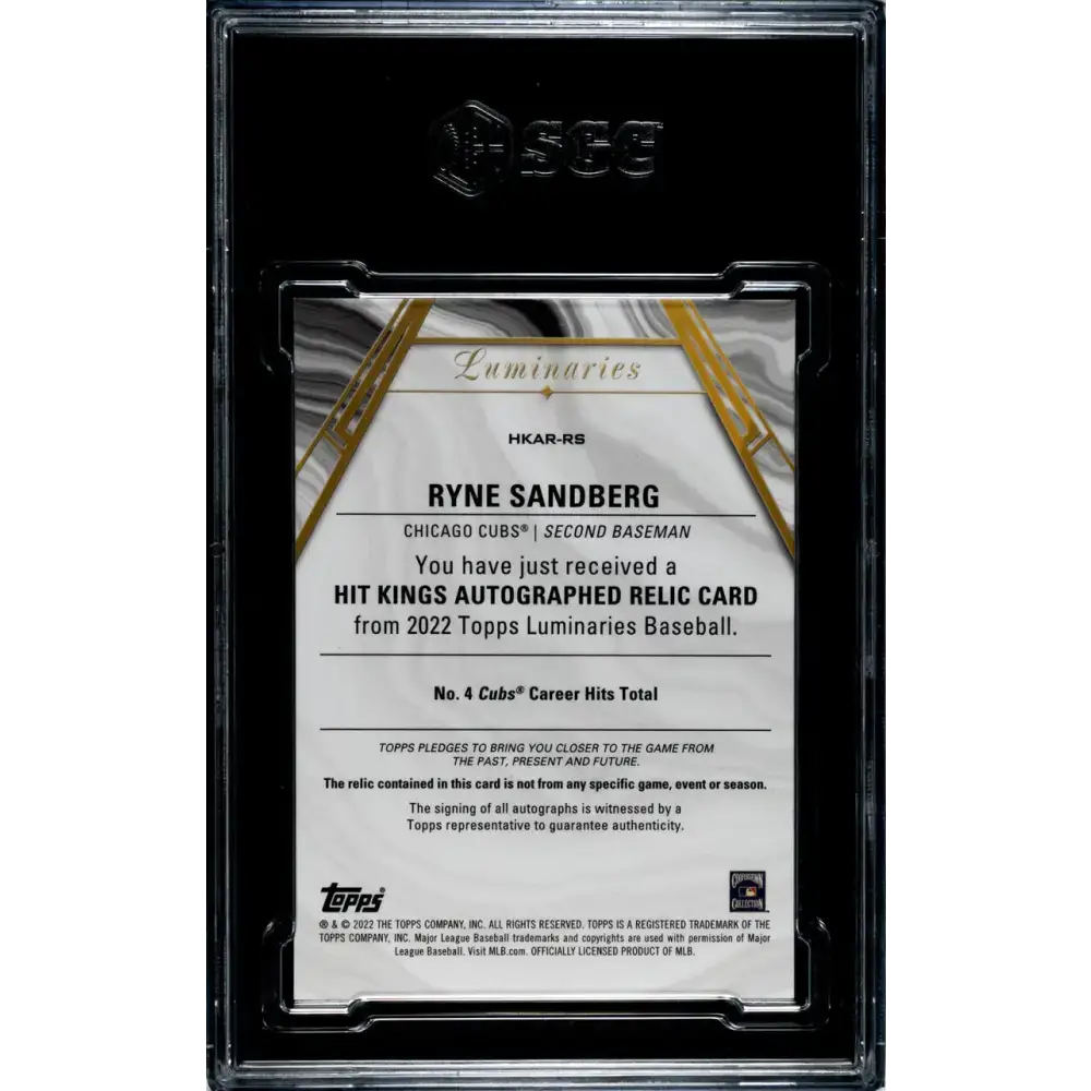 2022 Topps Luminaries #HKAR-RS Ryne Sandberg SGC 9.5 MINT+ MEM Auto 10/10 Chicago Cubs Baseball Card - Baseball Card