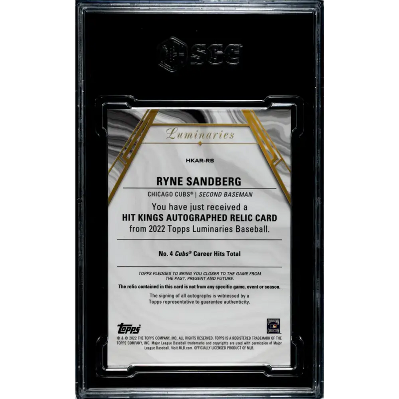 2022 Topps Luminaries #HKAR-RS Ryne Sandberg SGC 9.5 MINT+ MEM Auto 10/10 Chicago Cubs Baseball Card - Baseball Card