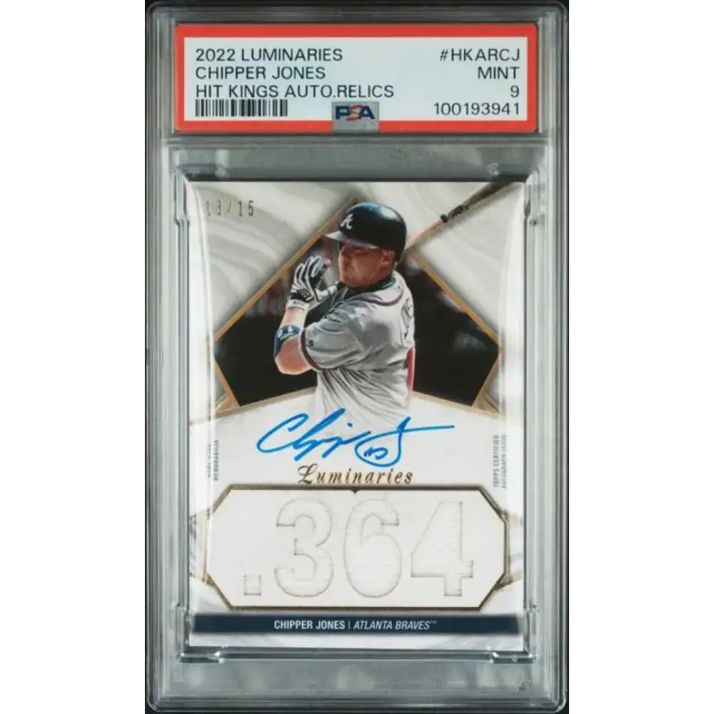 2022 Topps Luminaries #HKARCJ Chipper Jones PSA 9 MINT MEM Auto 13/15 Atlanta Braves Baseball Card - Baseball Card