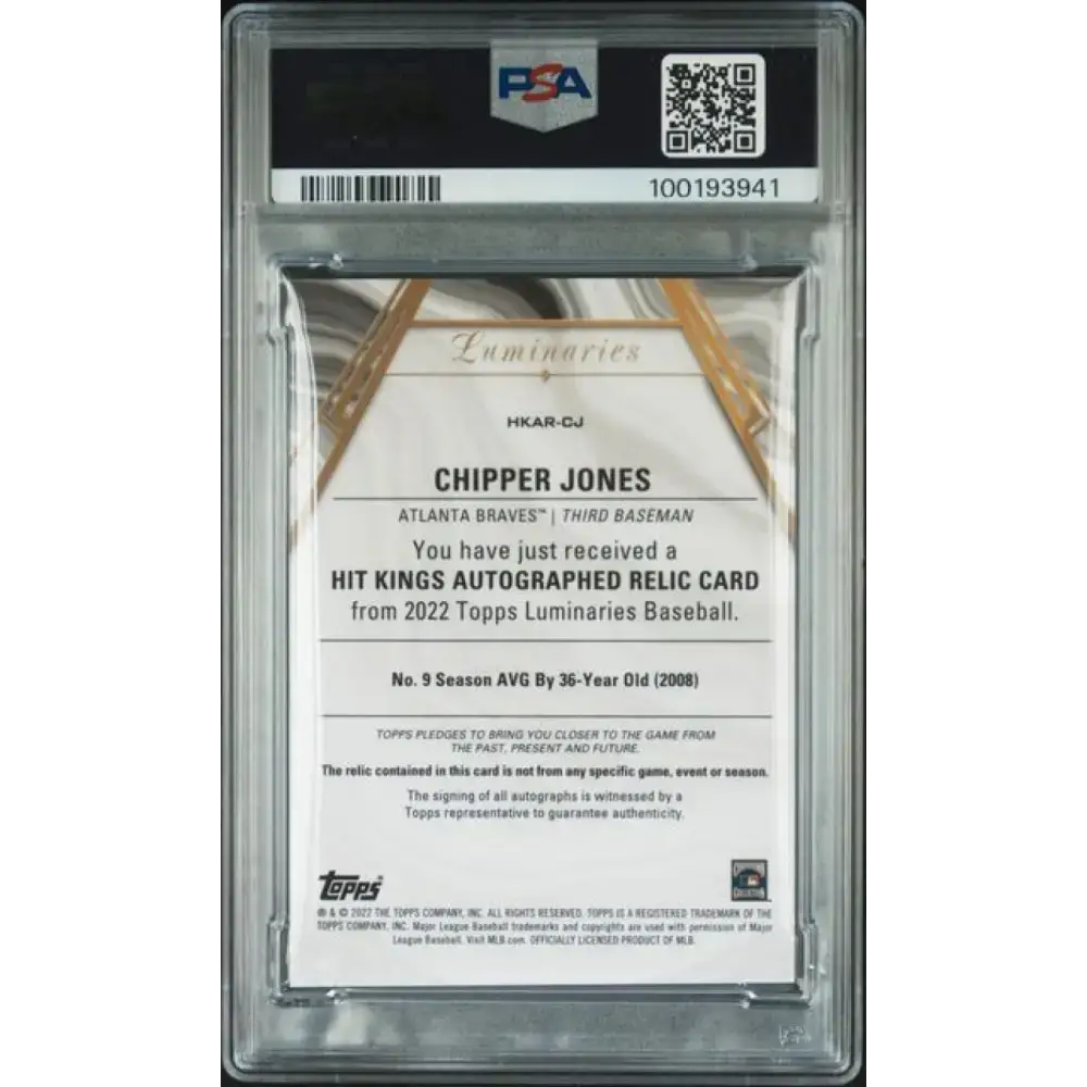 2022 Topps Luminaries #HKARCJ Chipper Jones PSA 9 MINT MEM Auto 13/15 Atlanta Braves Baseball Card - Baseball Card
