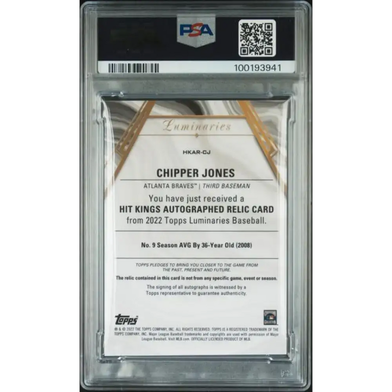 2022 Topps Luminaries #HKARCJ Chipper Jones PSA 9 MINT MEM Auto 13/15 Atlanta Braves Baseball Card - Baseball Card