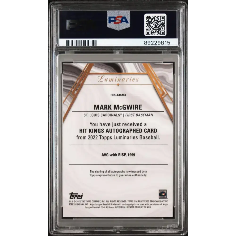 2022 Topps Luminaries #HKMMC Mark McGwire PSA 8 NM-MT Auto 3/3 St. Louis Cardinals Baseball Card - Baseball Card Single