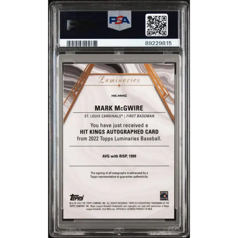 2022 Topps Luminaries #HKMMC Mark McGwire PSA 8 NM-MT Auto 3/3 St. Louis Cardinals Baseball Card - Baseball Card Single
