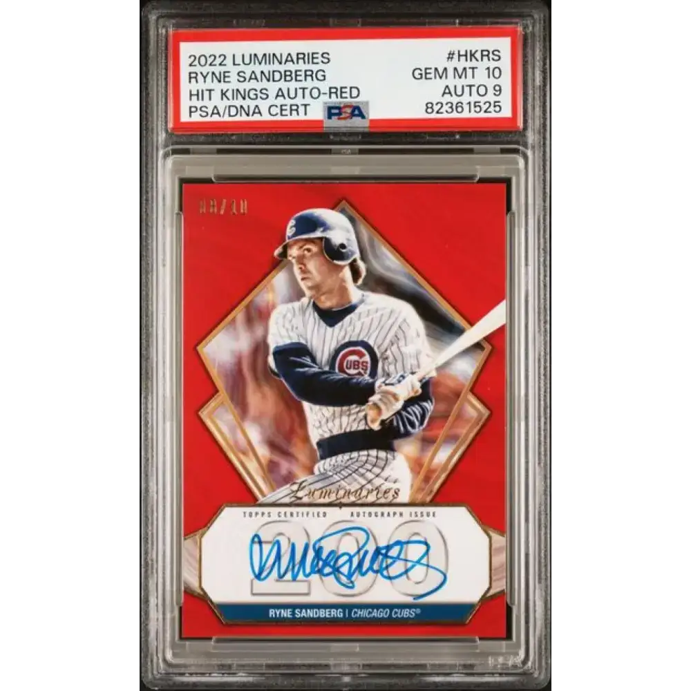 2022 Topps Luminaries #HKRS Ryne Sandberg PSA 10 GEM MINT Auto 8/10 Chicago Cubs Baseball Card - Baseball Card Single