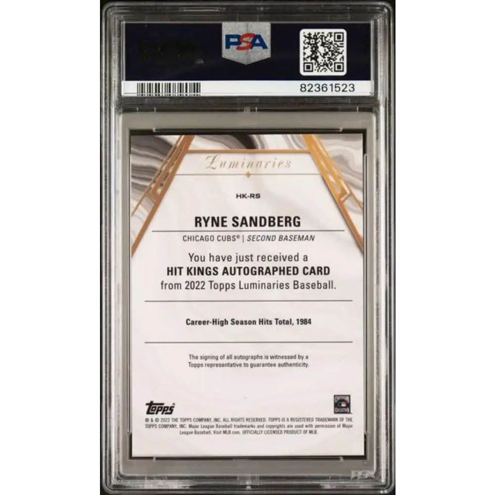2022 Topps Luminaries #HKRS Ryne Sandberg PSA 9 MINT Auto 15/15 Chicago Cubs Baseball Card - Baseball Card Single