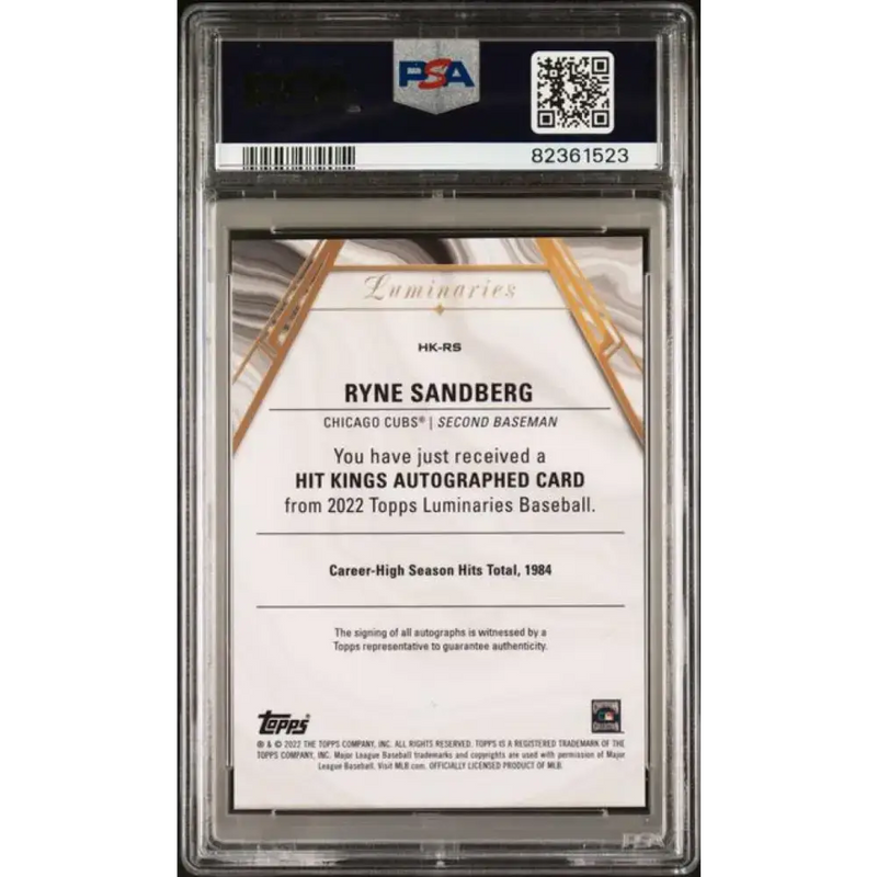 2022 Topps Luminaries #HKRS Ryne Sandberg PSA 9 MINT Auto 15/15 Chicago Cubs Baseball Card - Baseball Card Single