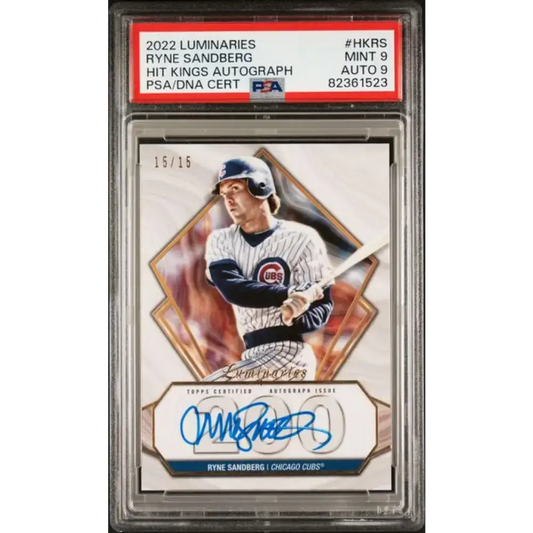 2022 Topps Luminaries #HKRS Ryne Sandberg PSA 9 MINT Auto 15/15 Chicago Cubs Baseball Card