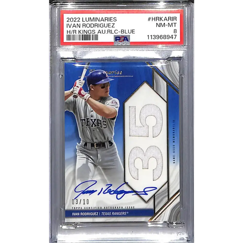 2022 Topps Luminaries Home Run Kings Blue #HRKAR-IR Ivan Rodriguez PSA 8 NM-MT MEM Auto 03/10 Texas Rangers - Baseball