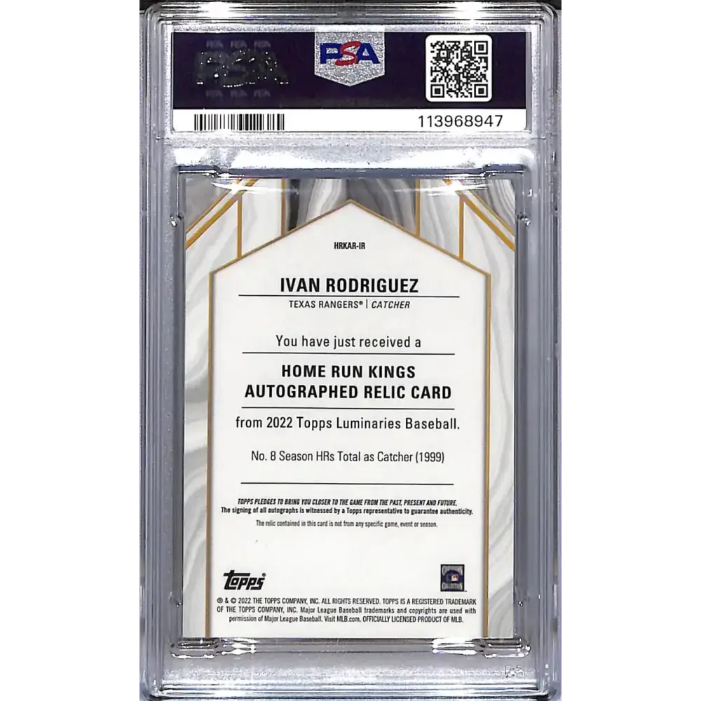 2022 Topps Luminaries Home Run Kings Blue #HRKAR-IR Ivan Rodriguez PSA 8 NM-MT MEM Auto 03/10 Texas Rangers - Baseball