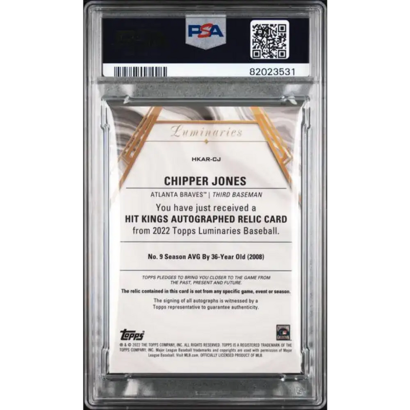2022 Topps Luminaries #HRARCJ Chipper Jones PSA 9 MINT MEM Auto 3/3 Atlanta Braves Baseball Card - Baseball Card Single
