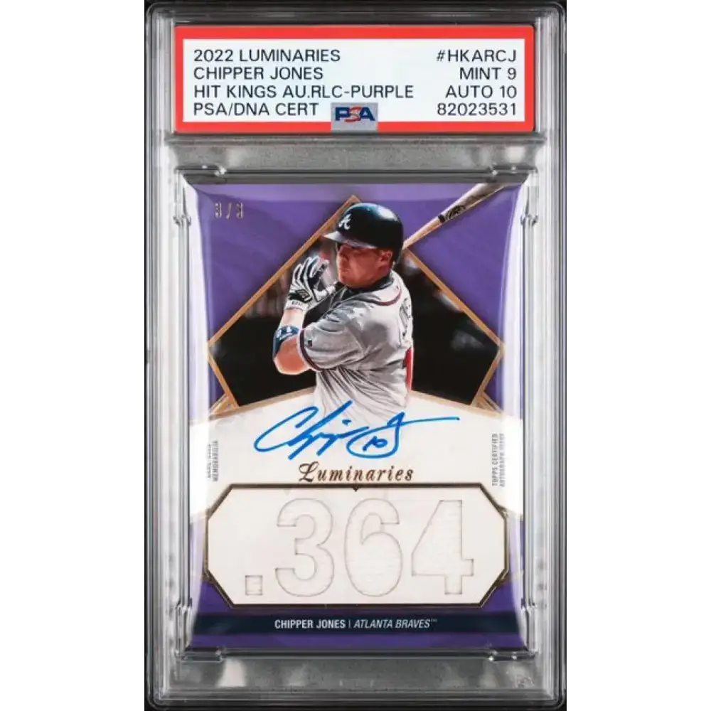 2022 Topps Luminaries #HRARCJ Chipper Jones PSA 9 MINT MEM Auto 3/3 Atlanta Braves Baseball Card - Baseball Card Single