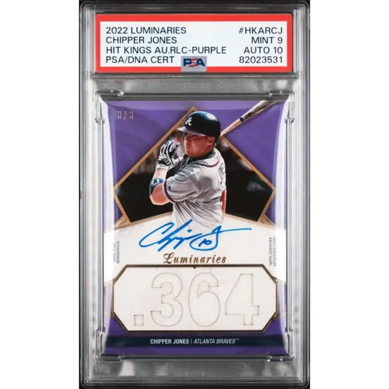 2022 Topps Luminaries #HRARCJ Chipper Jones PSA 9 MINT MEM Auto 3/3 Atlanta Braves Baseball Card - Baseball Card Single