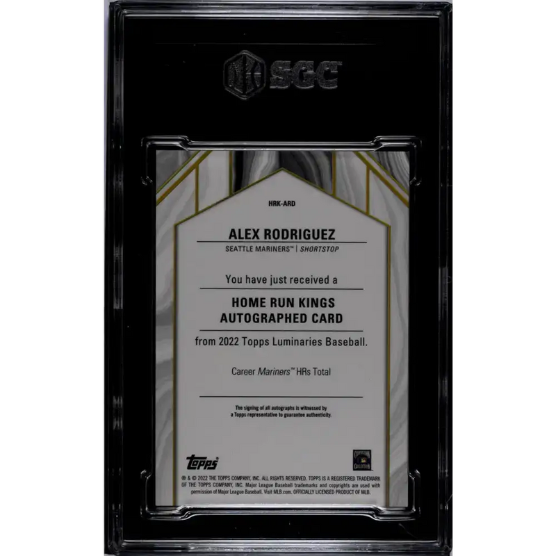 2022 Topps Luminaries #HRK-ARD Alex Rodriguez SGC 9 MINT Auto 1/1 Seattle Mariners Baseball Card