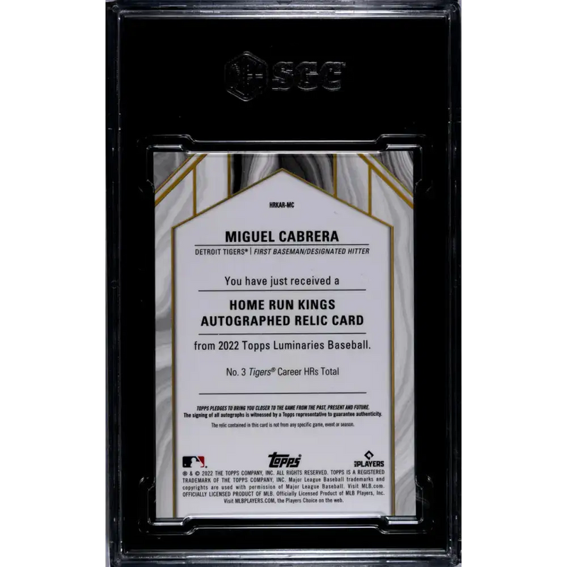 2022 Topps Luminaries #HRKAR-MC Miguel Cabrera SGC 9.5 MINT+ MEM Auto 12/15 Detroit Tigers Baseball Card - Baseball