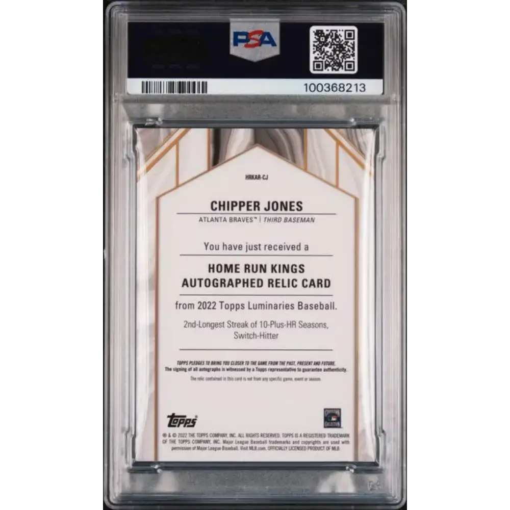 2022 Topps Luminaries #HRKARCJ Chipper Jones PSA 10 GEM MINT MEM Auto 8/15 Atlanta Braves Baseball Card - Baseball Card