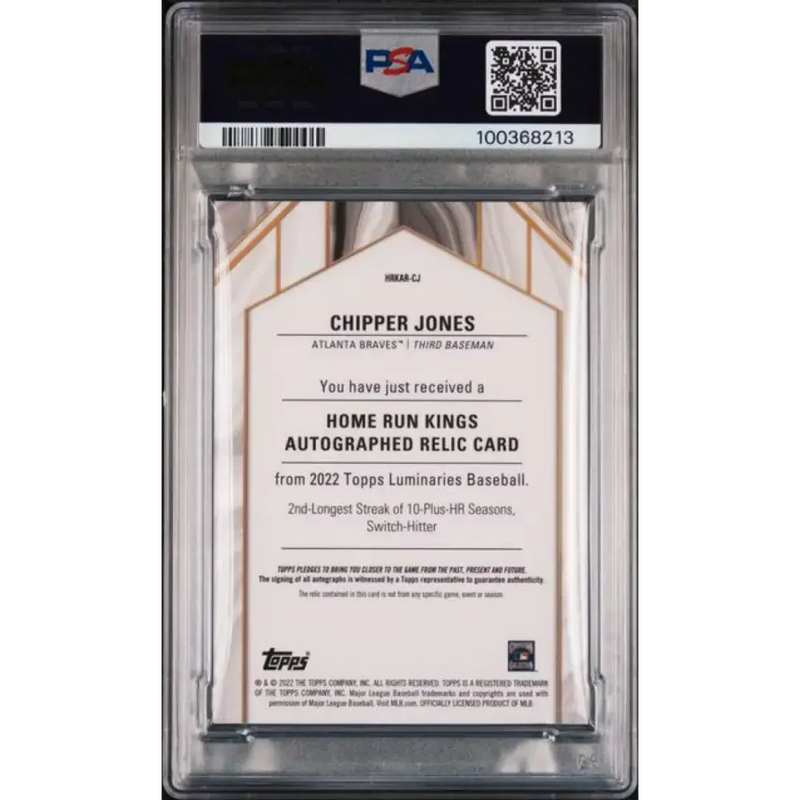 2022 Topps Luminaries #HRKARCJ Chipper Jones PSA 10 GEM MINT MEM Auto 8/15 Atlanta Braves Baseball Card - Baseball Card