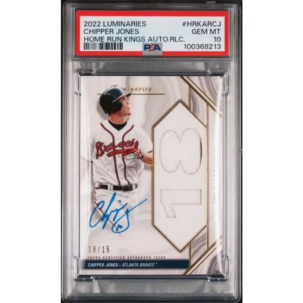 2022 Topps Luminaries #HRKARCJ Chipper Jones PSA 10 GEM MINT MEM Auto 8/15 Atlanta Braves Baseball Card - Baseball Card
