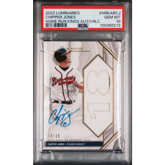 2022 Topps Luminaries #HRKARCJ Chipper Jones PSA 10 GEM MINT MEM Auto 8/15 Atlanta Braves Baseball Card - Baseball Card