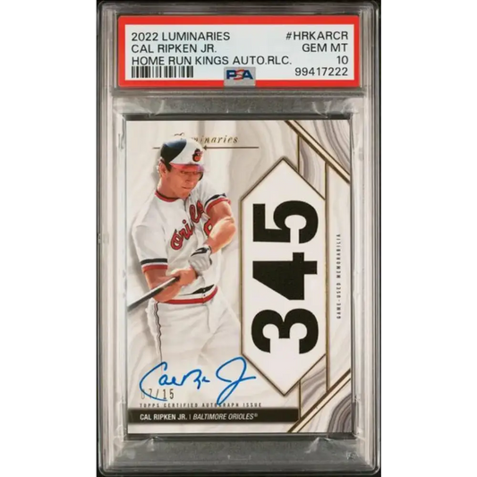 2022 Topps Luminaries #HRKARCR Cal Ripken Jr. PSA 10 GEM MINT MEM Auto 7/15 Baltimore Orioles Baseball Card - Baseball